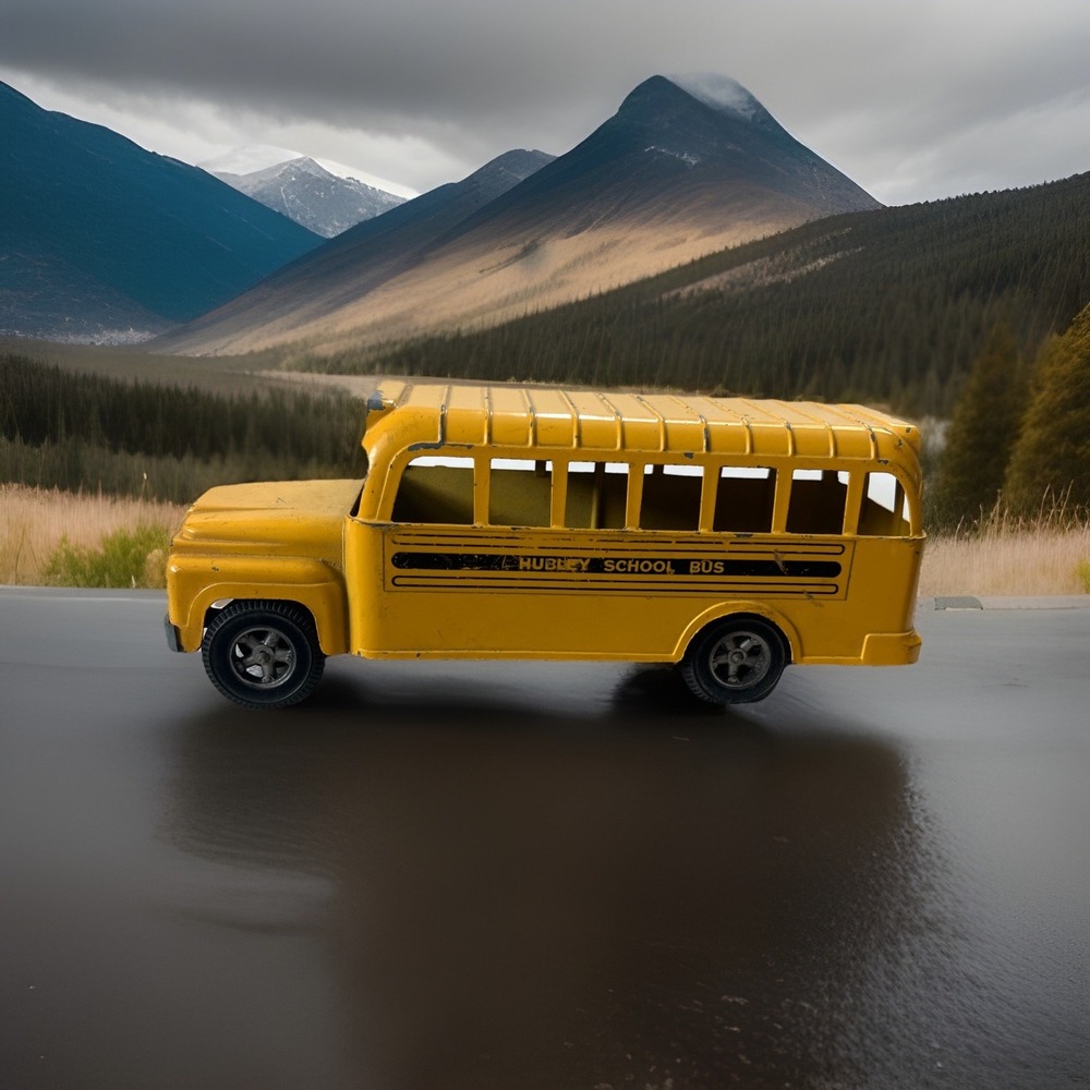 Vintage 1960's Hubley Yellow School Bus Pressed Steel Made in USA (9.25")